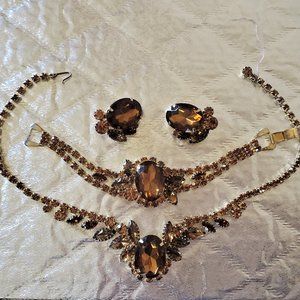 Jewelry set -  Julianna? - Faux Brown Topaz. Necklace, Bracelet & clip earrings
